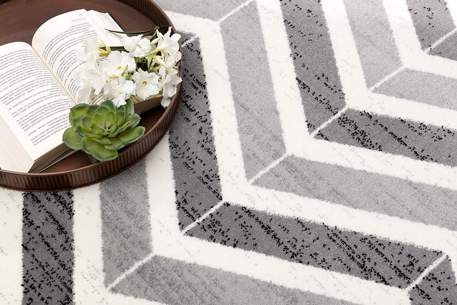 2’ X 10’ Gray Distressed Chevron Runner Rug