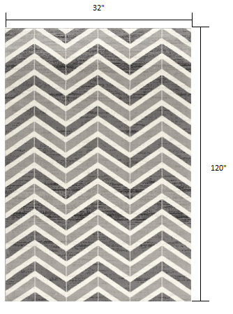 2’ X 10’ Gray Distressed Chevron Runner Rug