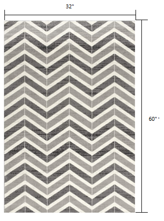 2’ X 10’ Gray Distressed Chevron Runner Rug