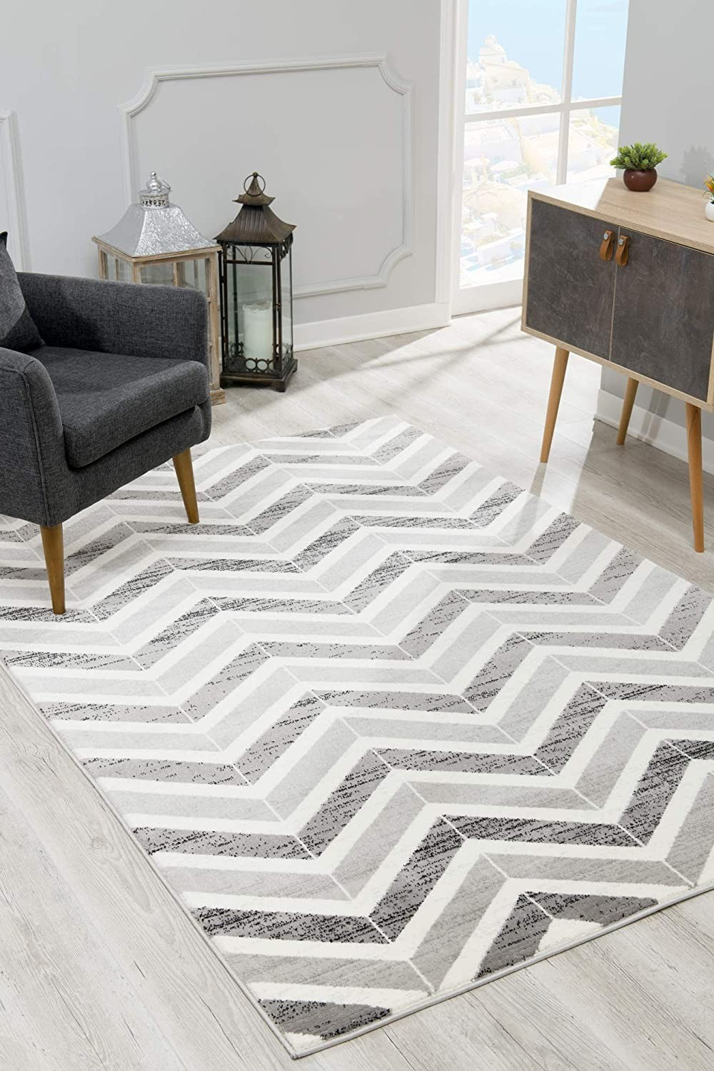 2’ X 10’ Gray Distressed Chevron Runner Rug