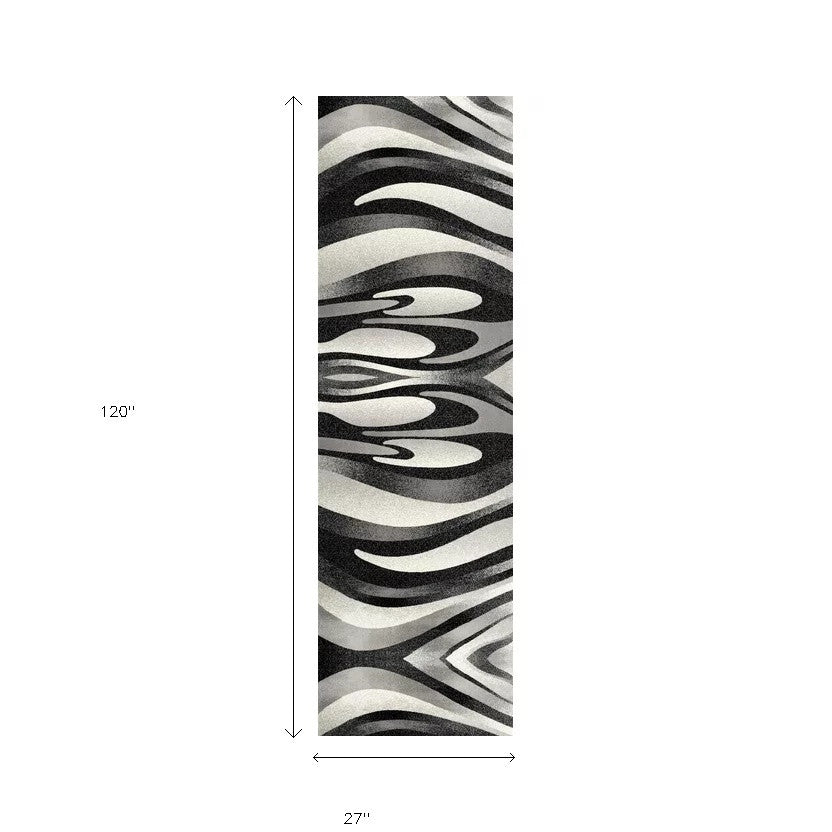 2’ X 10’ Black And Gray Abstract Marble Runner Rug