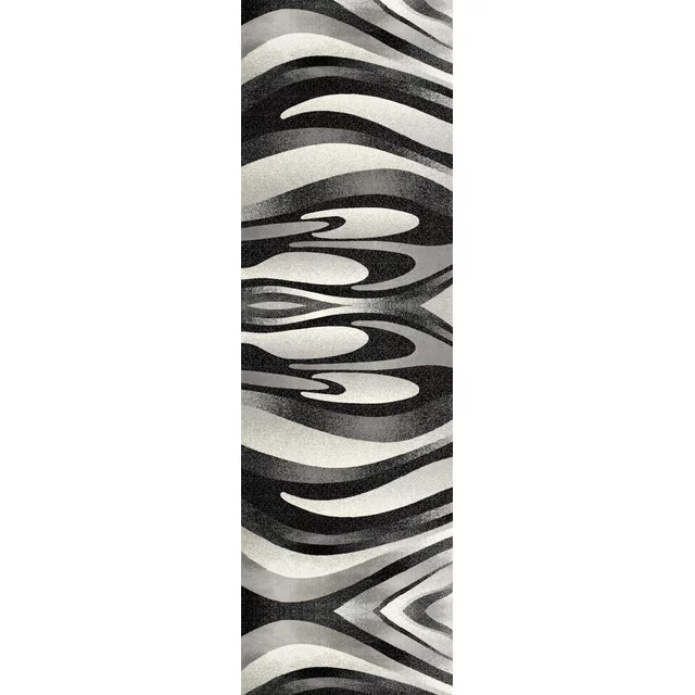 2’ X 10’ Black And Gray Abstract Marble Runner Rug