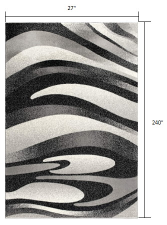 2’ X 10’ Black And Gray Abstract Marble Runner Rug