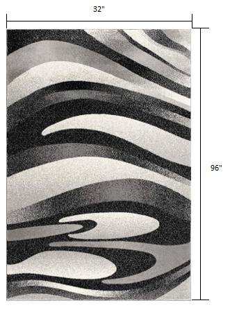 2’ X 10’ Black And Gray Abstract Marble Runner Rug