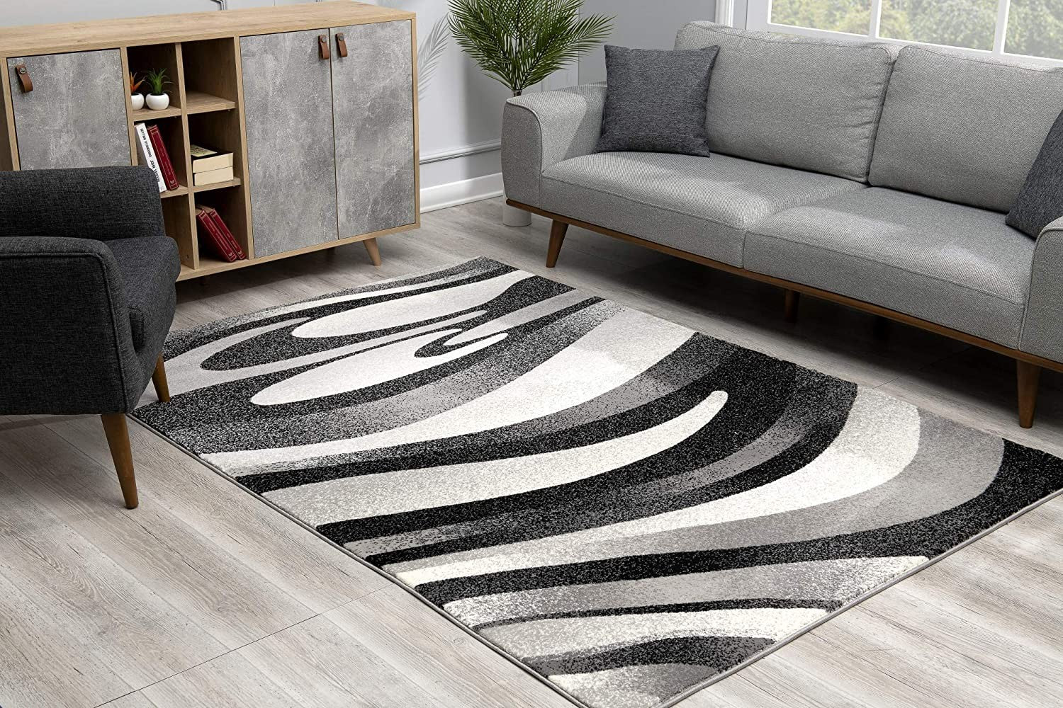 2’ X 10’ Black And Gray Abstract Marble Runner Rug