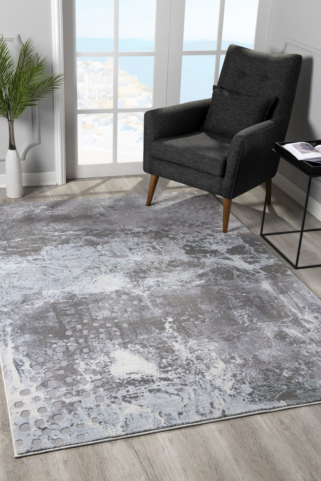5’ X 8’ Gray Distressed Abstract Area Rug