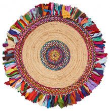 Natural Jute Multicolored Medallion Area Rug With Fringe