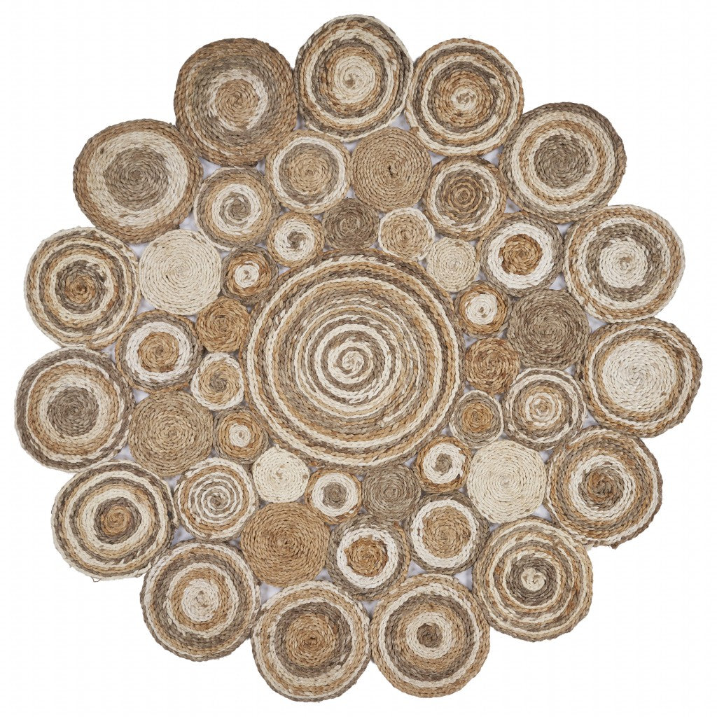 Multi-Toned Intricate Circle Natural Jute Area Rug