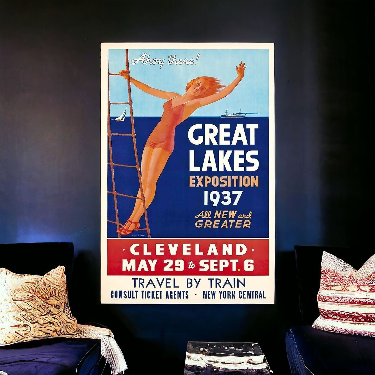 Great Lakes 1937 Vintage Travel Poster Wall Art - 24" x 36"