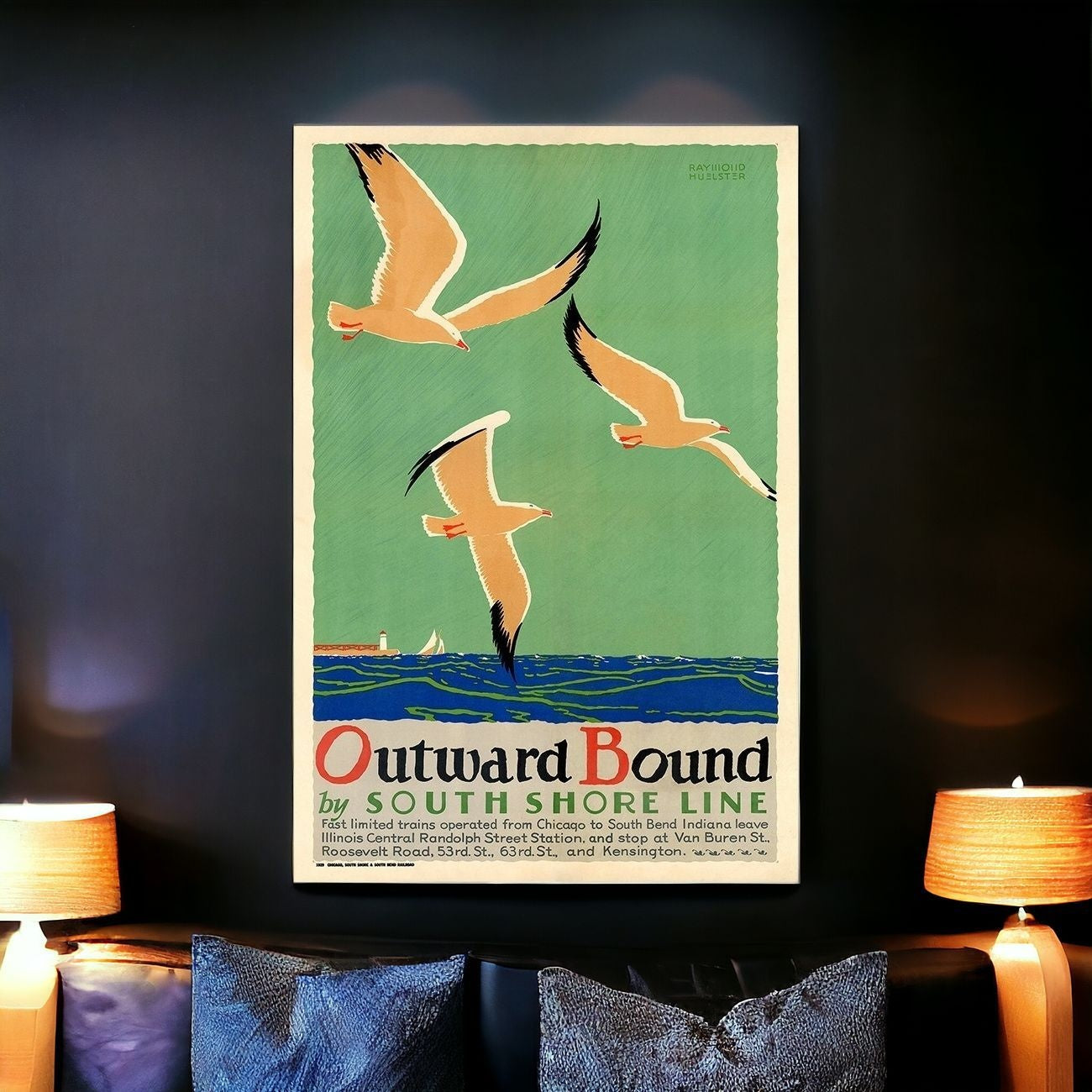24" X 36" Birds Over Lake Michigan C1929 Vintage Travel Poster Wall Art