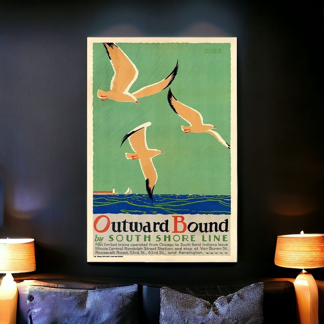 24" X 36" Birds Over Lake Michigan C1929 Vintage Travel Poster Wall Art