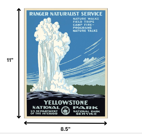 Yellowstone National Park c1938 Vintage Travel Poster Wall Art - 36" x 48"