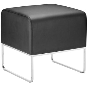 18" Black Faux Leather And Silver Ottoman