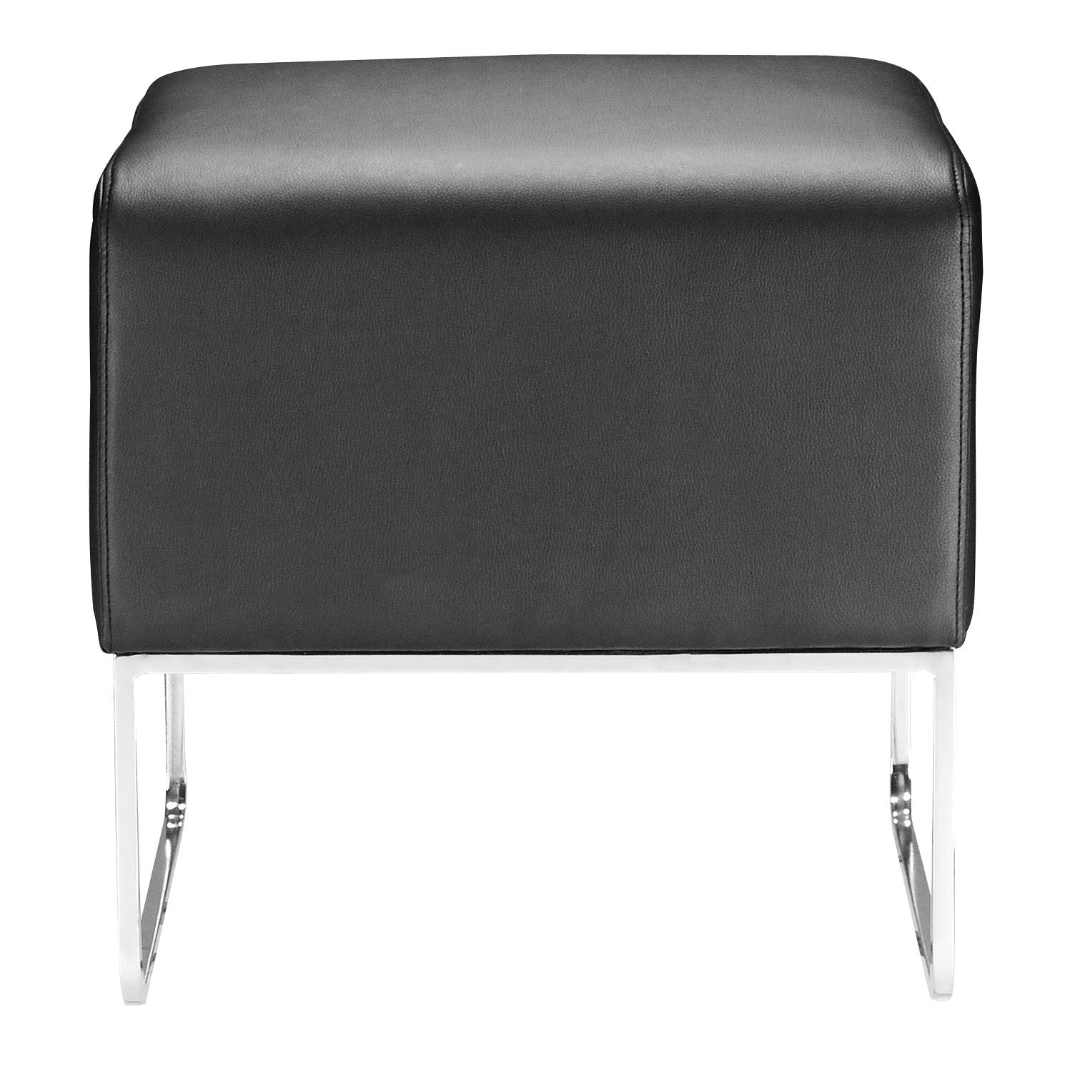 18" Black Faux Leather And Silver Ottoman