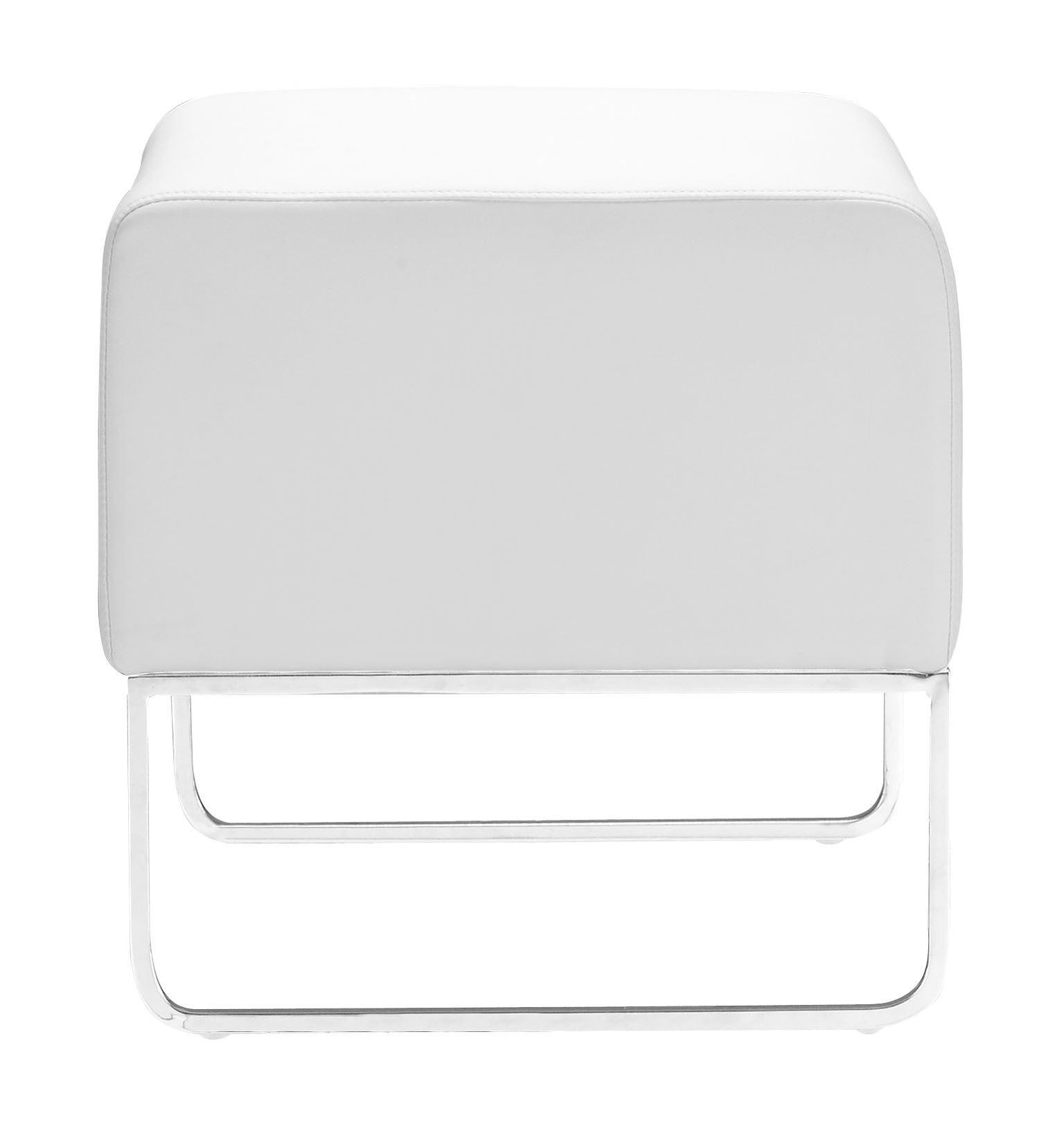 18" White Faux Leather And Silver Ottoman