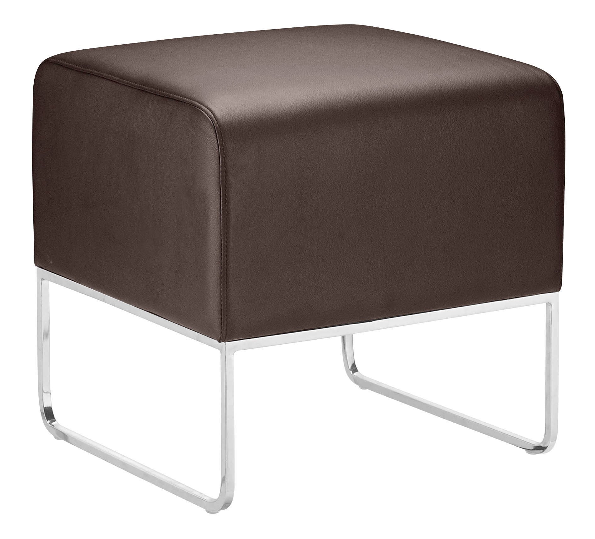 18" Expresso Brown Faux Leather With Chrome Ottoman