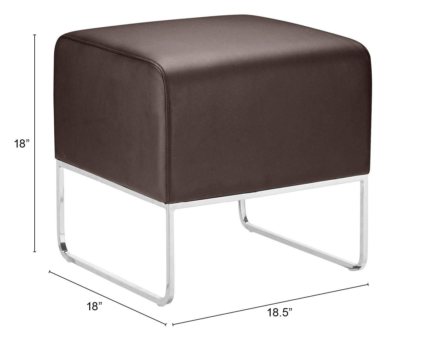 18" Expresso Brown Faux Leather With Chrome Ottoman