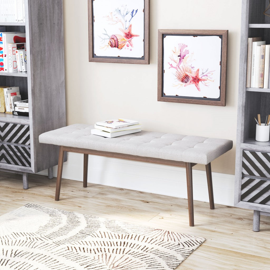 Otomana capitoné marrón oscuro y 100 % lino beige de 49"