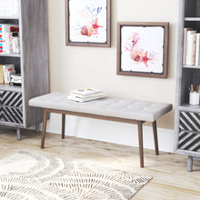 Otomana capitoné marrón oscuro y 100 % lino beige de 49