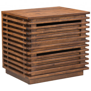 Walnut Solid Wood Modern Slat Design End Table with Drawers 22"