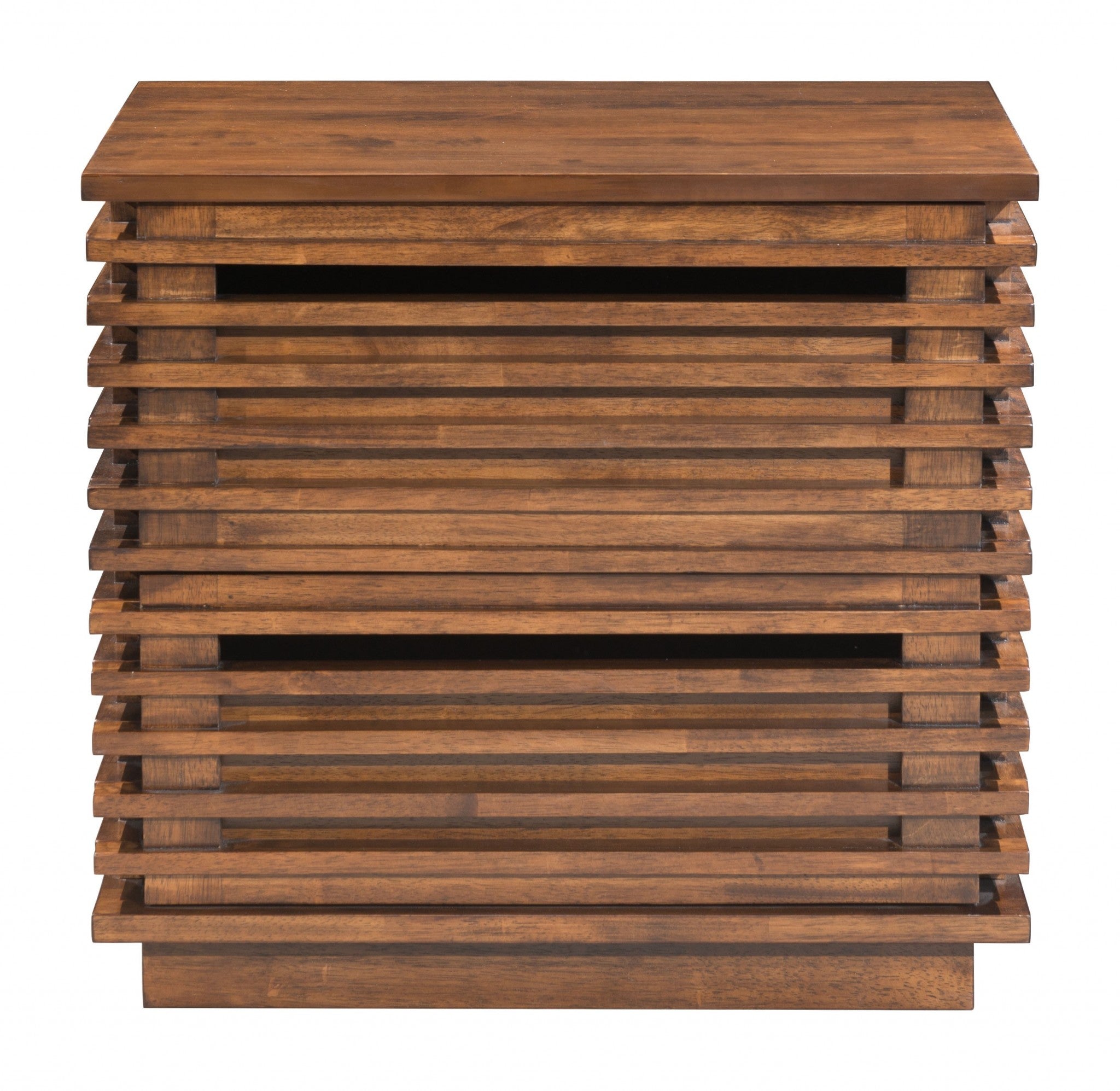 Walnut Solid Wood Modern Slat Design End Table with Drawers 22"