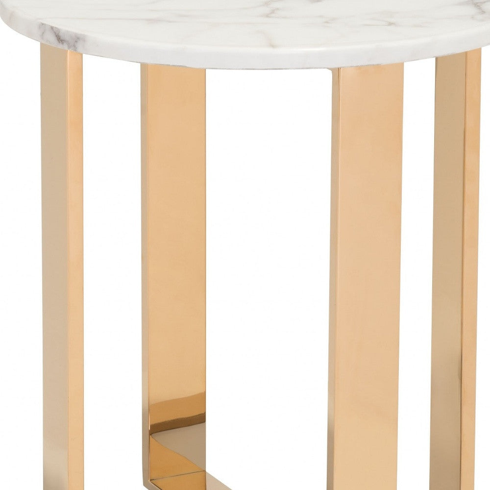 Designer's Choice White Faux Marble and Gold End Table