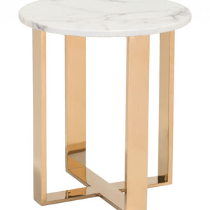 Designer's Choice White Faux Marble and Gold End Table