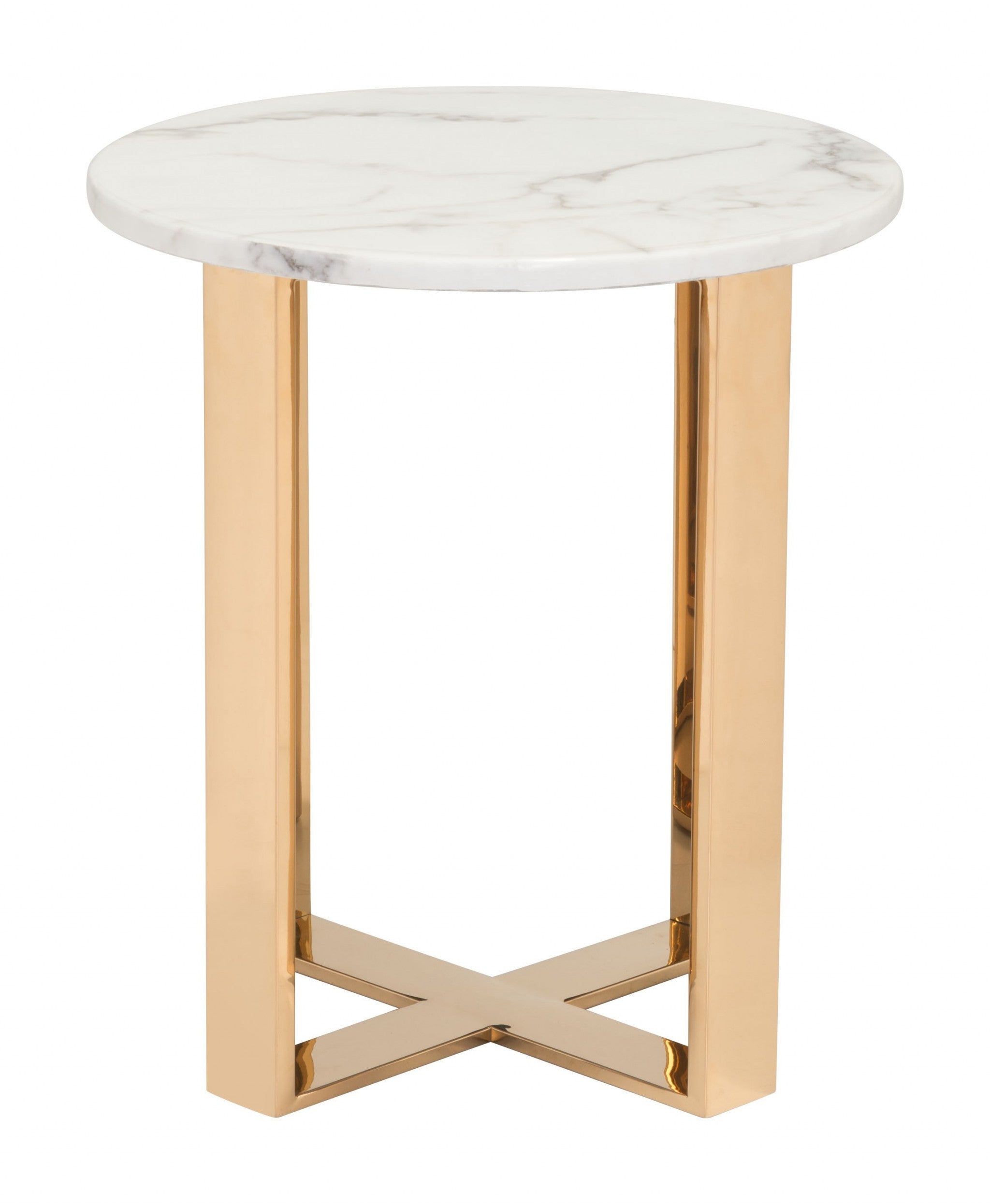 Designer's Choice White Faux Marble and Gold End Table