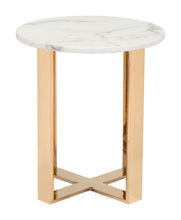 Designer's Choice White Faux Marble and Gold End Table