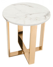 Designer's Choice White Faux Marble and Gold End Table