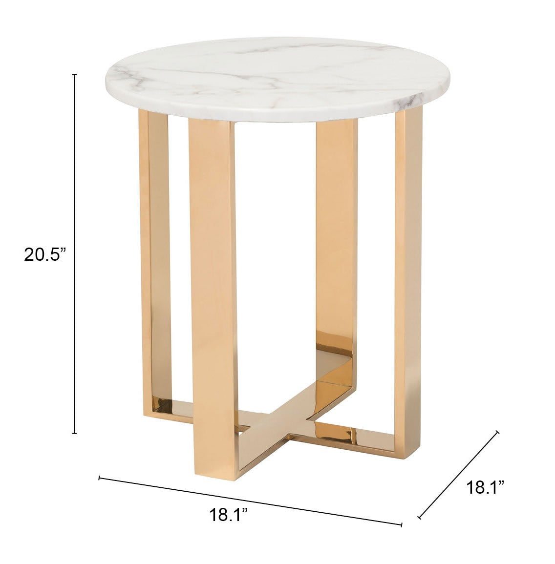 Designer's Choice White Faux Marble and Gold End Table