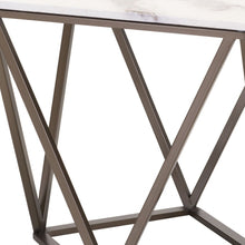 Mesa auxiliar rectangular de latón antiguo y piedra blanca de 22