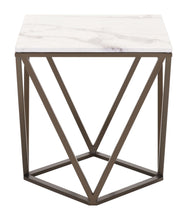 Mesa auxiliar rectangular de latón antiguo y piedra blanca de 22