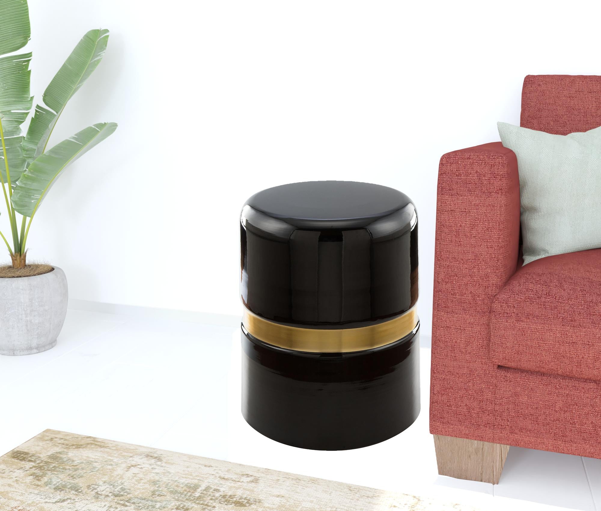 18" Black and Gold Modern Tubular Round Top End Table