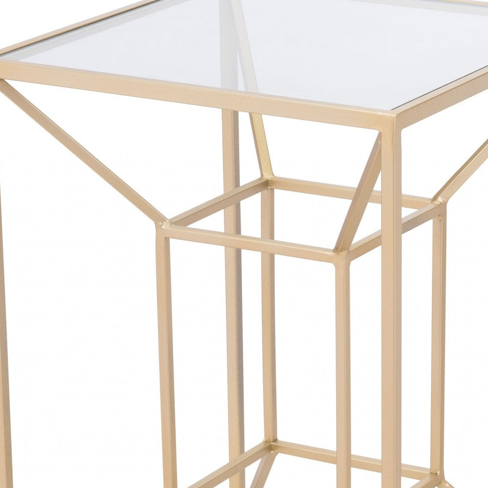 23" Gold And Clear Genuine Marble Look Square End Table