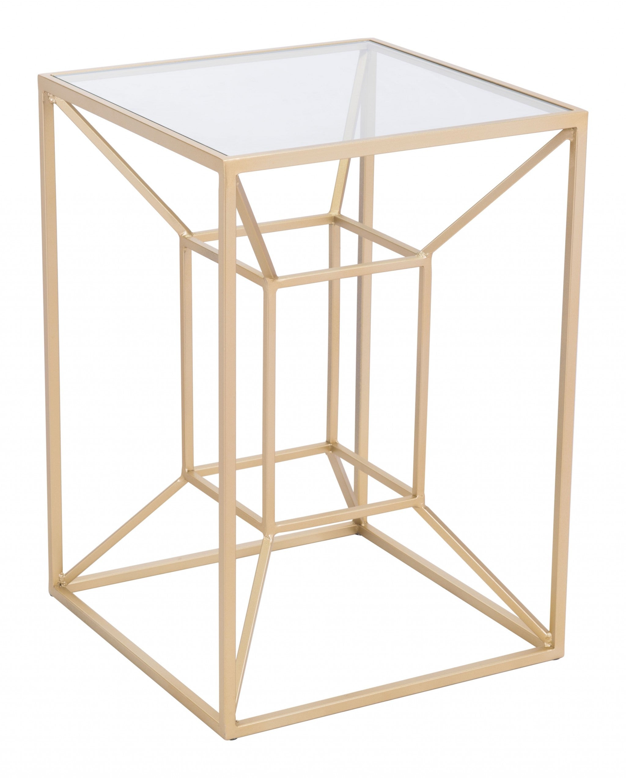 23" Gold And Clear Genuine Marble Look Square End Table