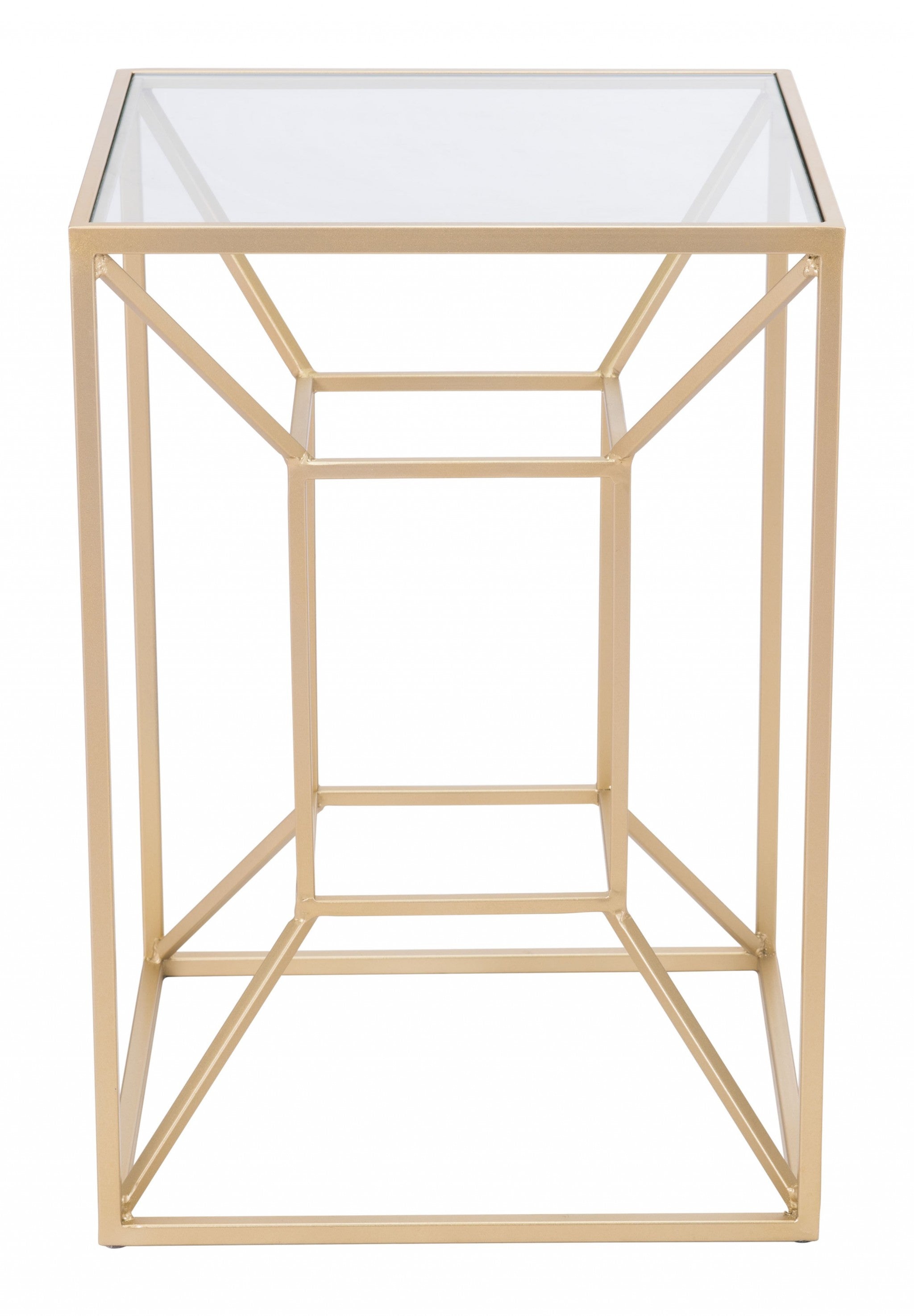 23" Gold And Clear Genuine Marble Look Square End Table