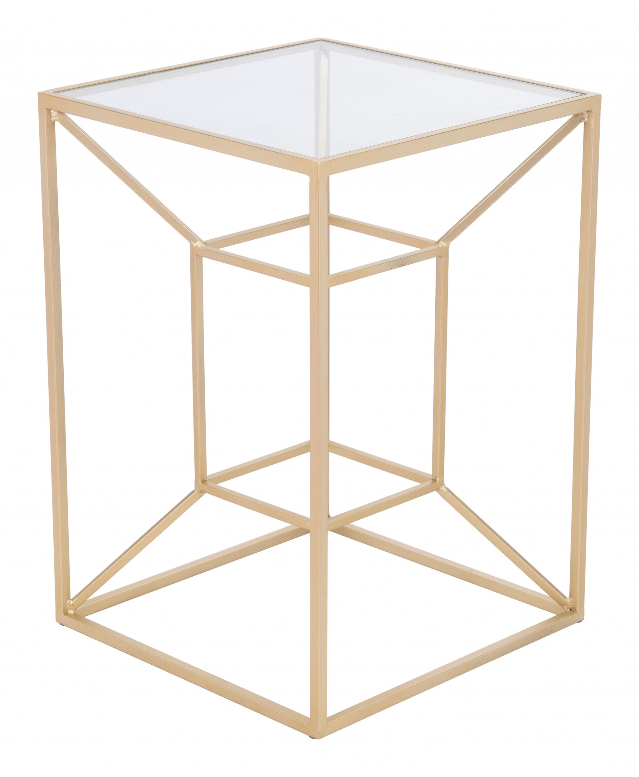 23" Gold And Clear Genuine Marble Look Square End Table