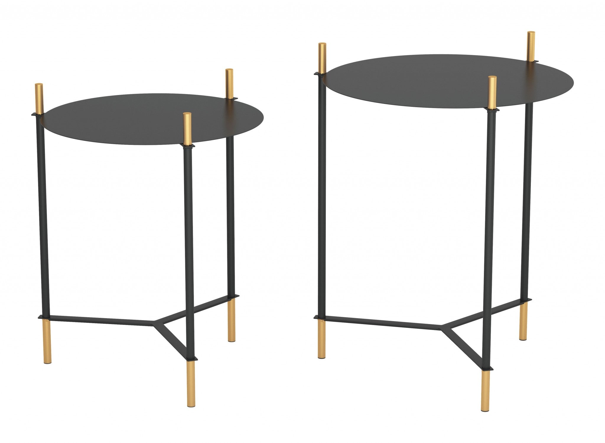 Set Of Two 24" Gold And Black Glass Round End Table