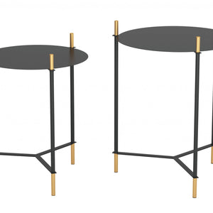 Set Of Two 24" Gold And Black Glass Round End Table