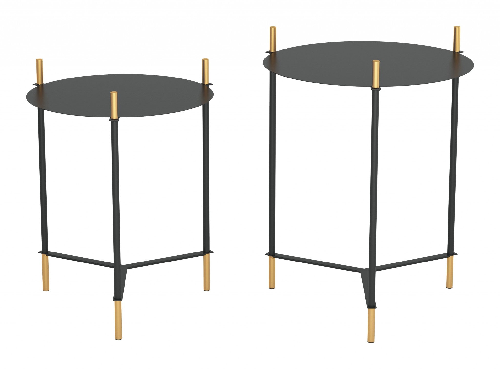 Set Of Two 24" Gold And Black Glass Round End Table