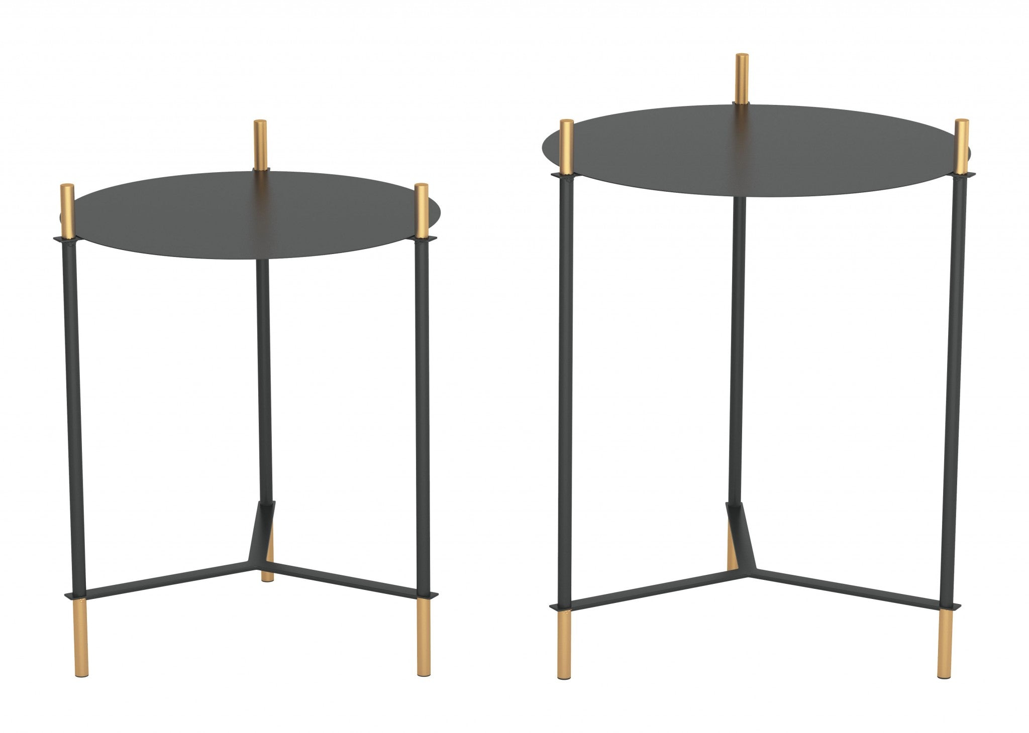 Set Of Two 24" Gold And Black Glass Round End Table