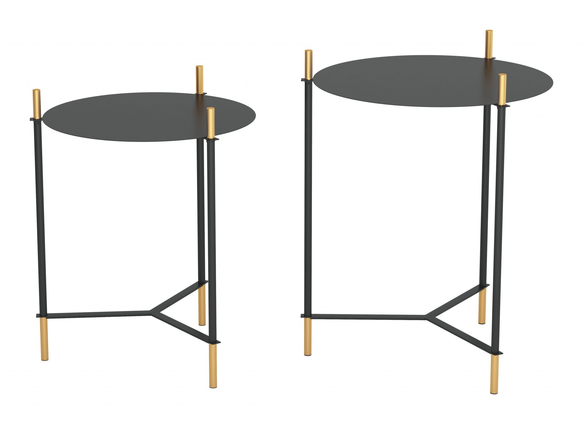 Set Of Two 24" Gold And Black Glass Round End Table