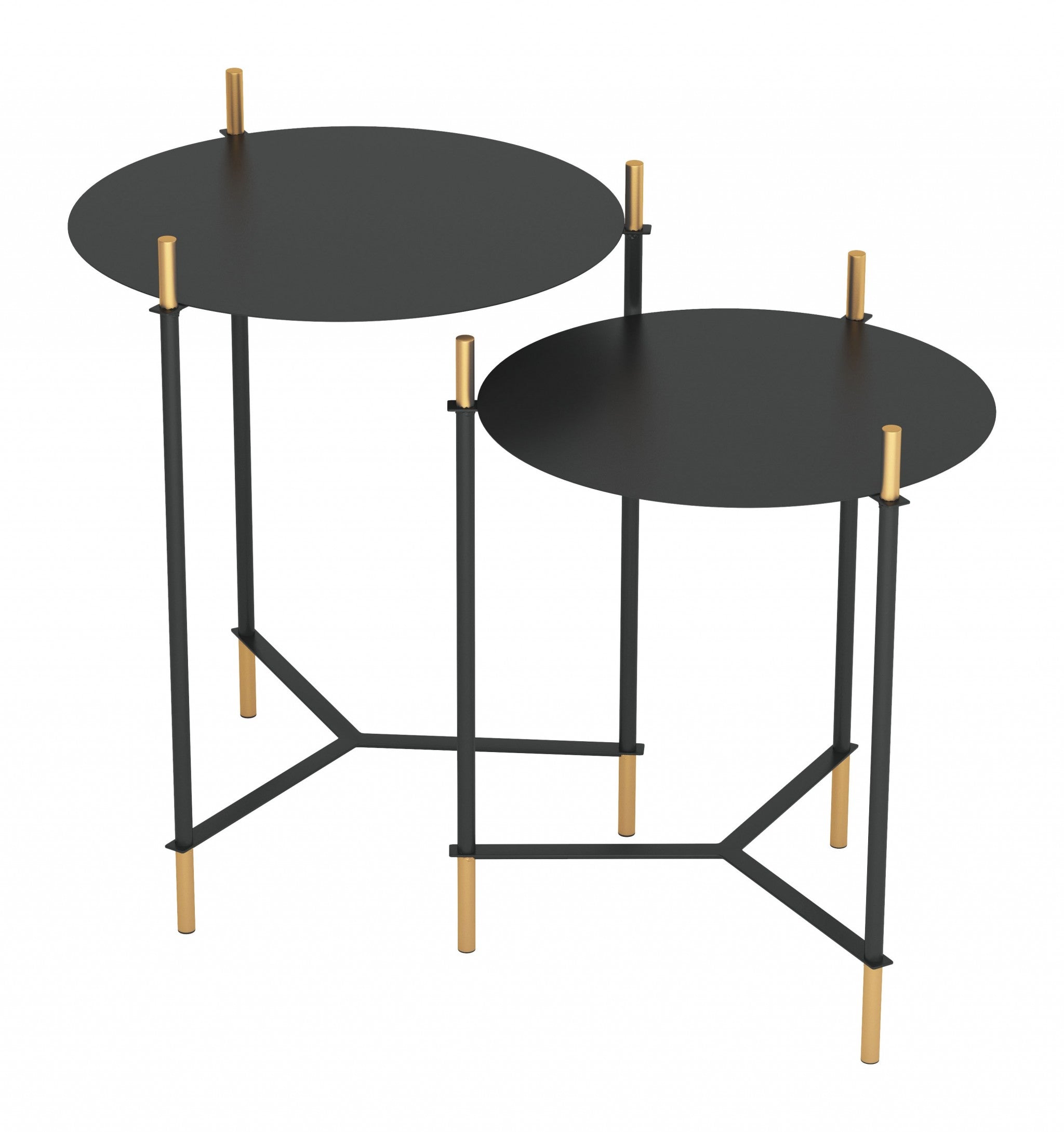 Set Of Two 24" Gold And Black Glass Round End Table