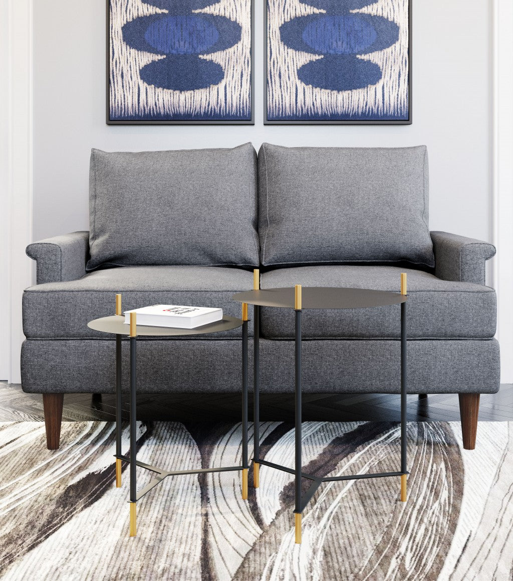 Set Of Two 24" Gold And Black Glass Round End Table