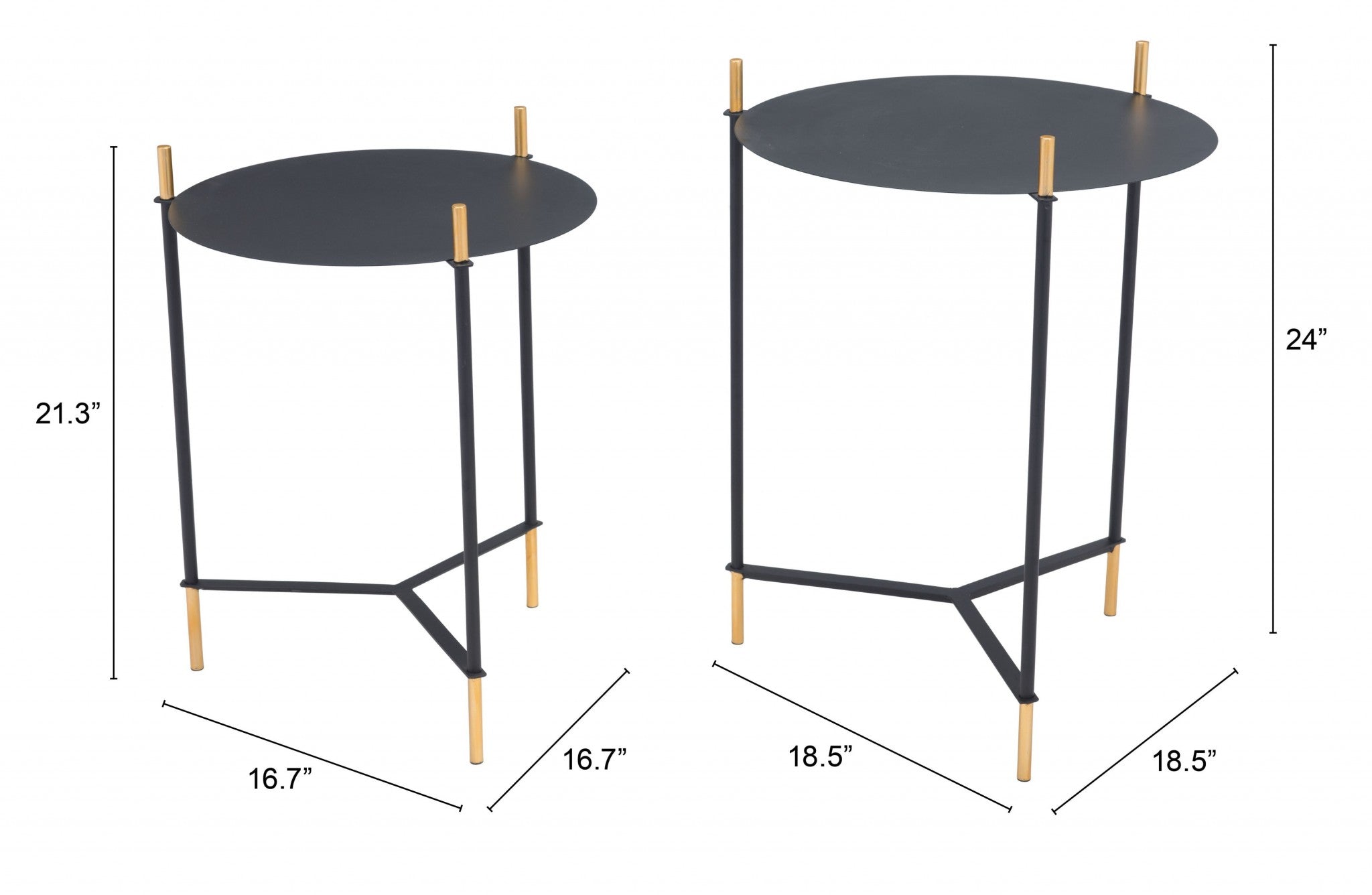 Set Of Two 24" Gold And Black Glass Round End Table