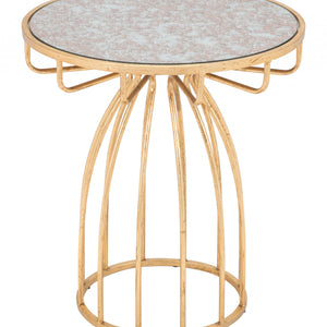 22" Gold And Brown Steel Round End Table