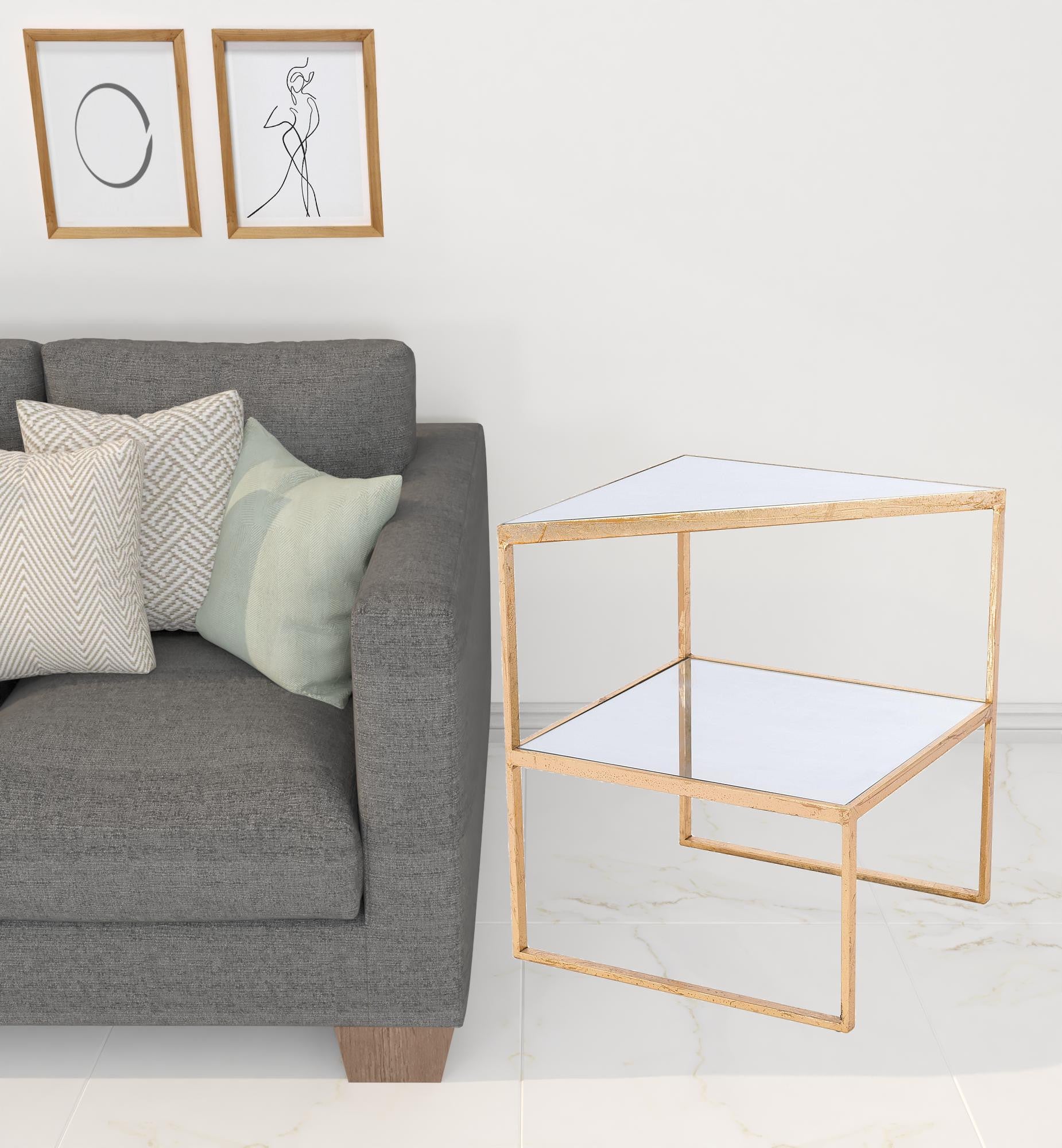 22" Gold And Clear Glass Rectangular End Table