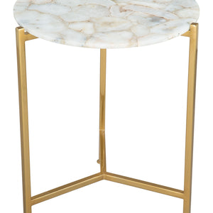 20" Gold And White Genuine Marble Look Round End Table