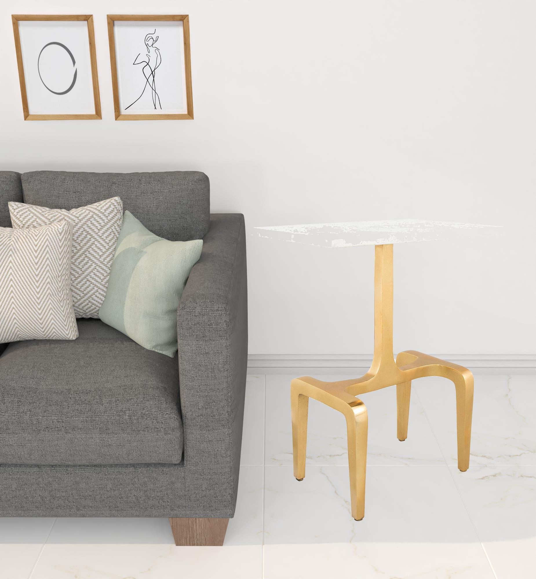 23" Gold Genuine Marble Look Rectangular End Table